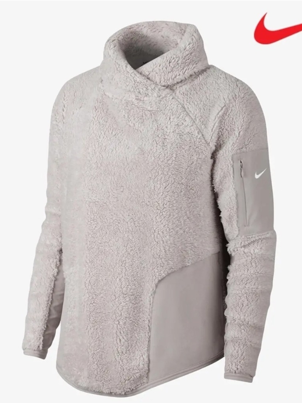 Nike Womens Light Taupe Sherpa Fleece Performance Jacket